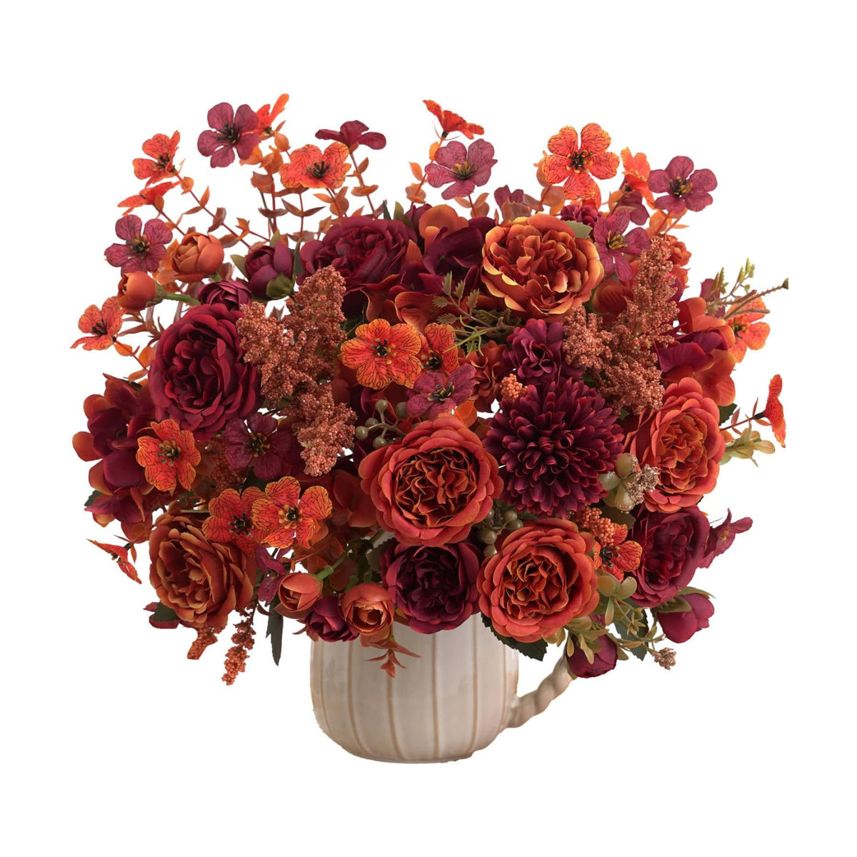 Mixed 8pcs Fall Artificial Peony Hydrangea Bouquet, Coffee Brown Silk Faux Flower, Autumn Faux Floral Arrangements for Wedding Table Thanksgiving Outdoor Planters Porch Patio Garden Yard