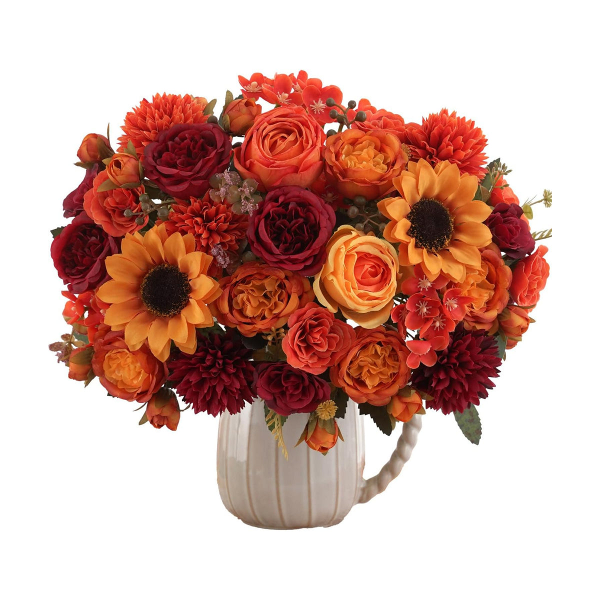 8 Pcs Mixed Autumn Artificial Peony Flower Set-4 Bouquets & 4 Stems, Burnt Orange Wine Red Fake Peony Sunflower Silk Flower for Fall Table Centerpiece Farm Wedding Thanksgiving Halloween Home Decor