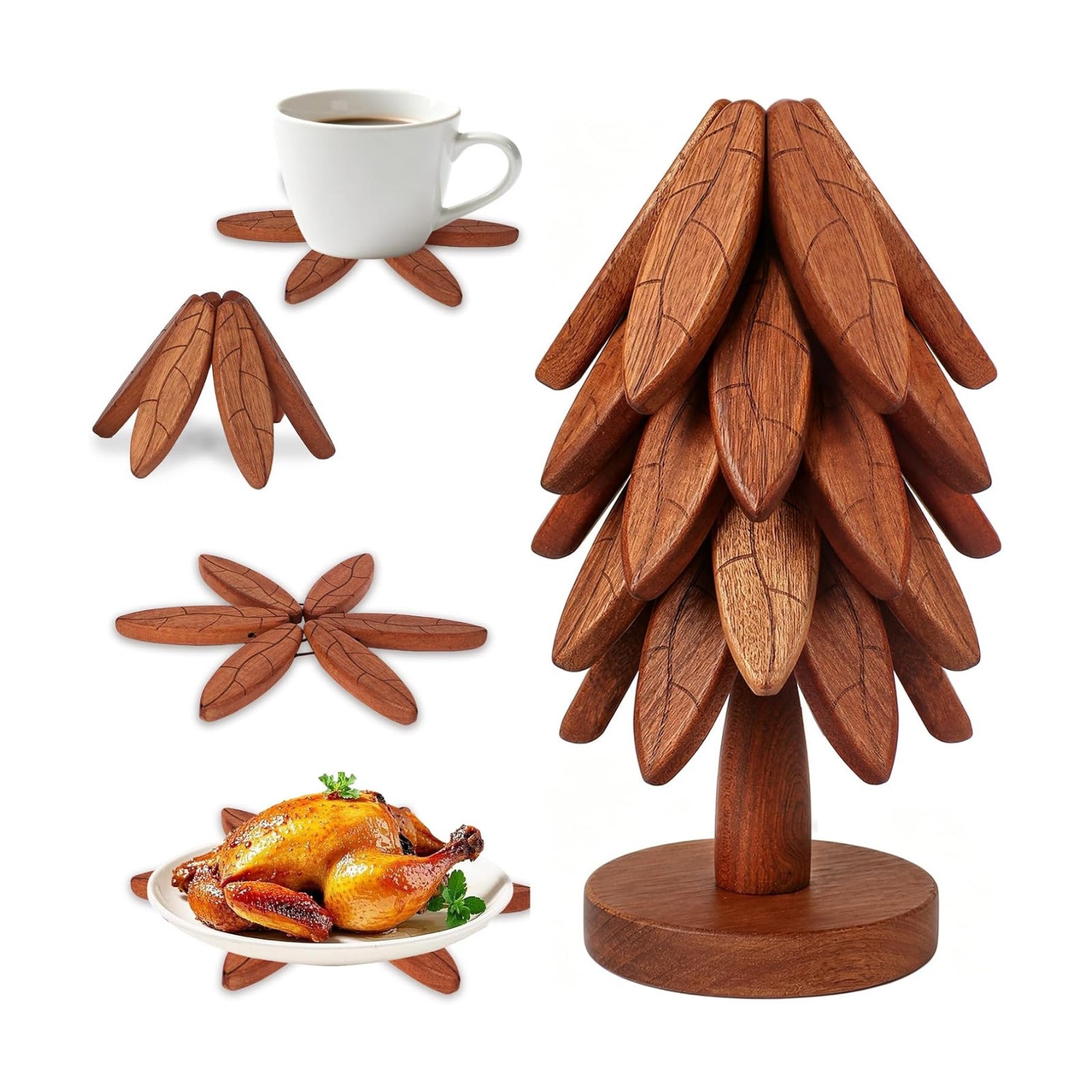 Stand / Tree Leaf Pattern Hot Pot Holders / Dark / Set of 5
