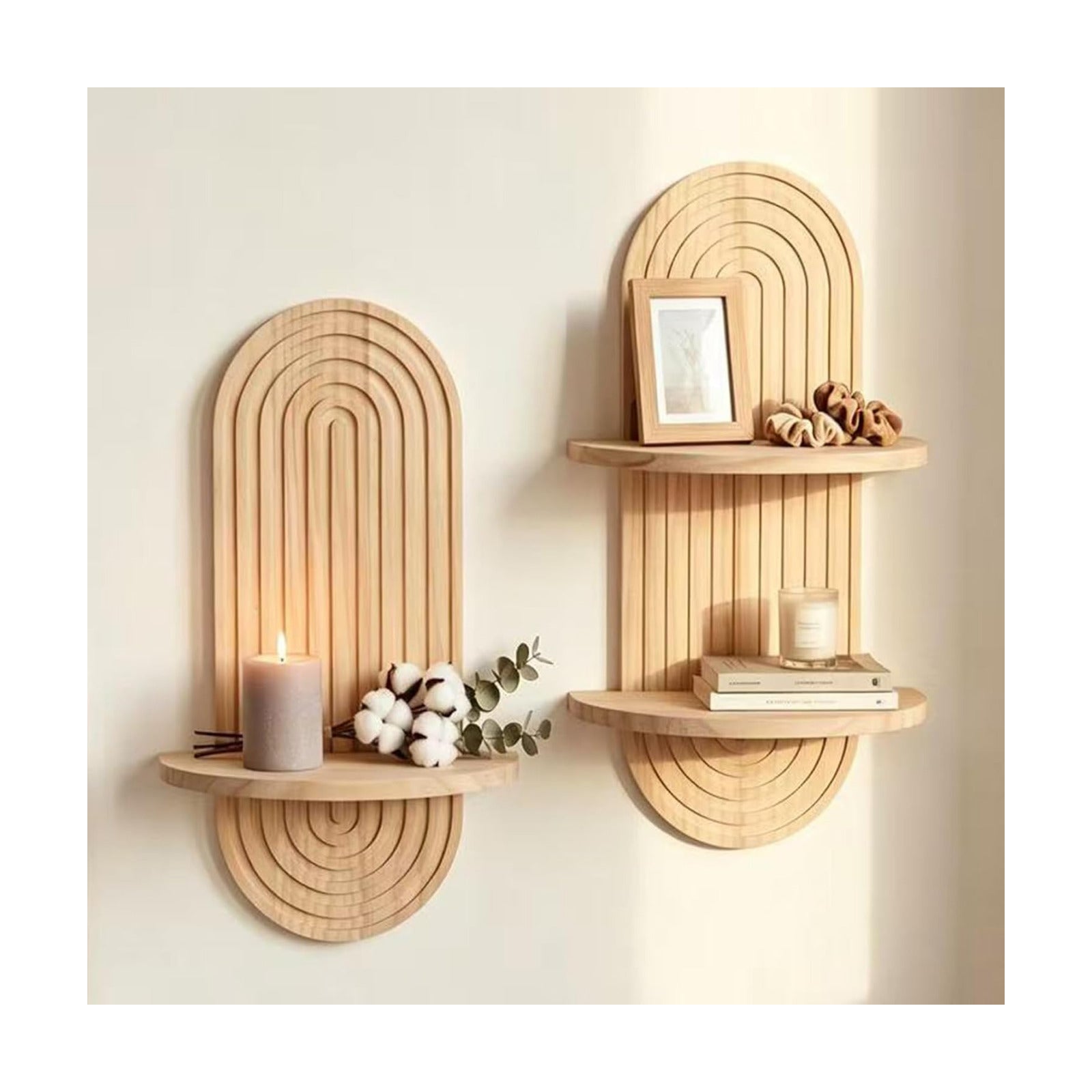 Boho Wall Shelves Boho Chic Wall Decor / 2 Set - Nature / 16.9 x 9.4 / Set of 2
