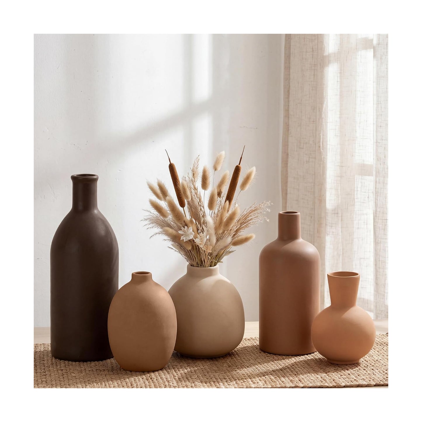 Small Ceramic Flower Vase Set / Brown / Set of 5