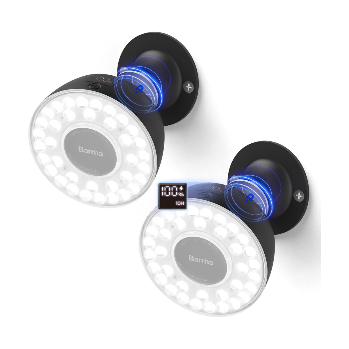 Barrina Orbgrow OG03C Rechargeable Puck Grow Light, 5000K, 2 Packs, Black | Cordless Full Spectrum Plant Light for