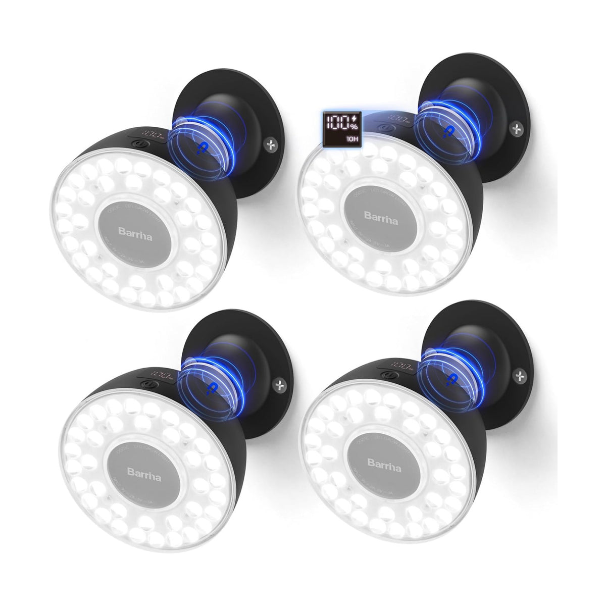 Barrina Orbgrow OG03C Rechargeable Puck Grow Light, 5000K, 4 Packs, Black | Cordless Full Spectrum Plant Light for
