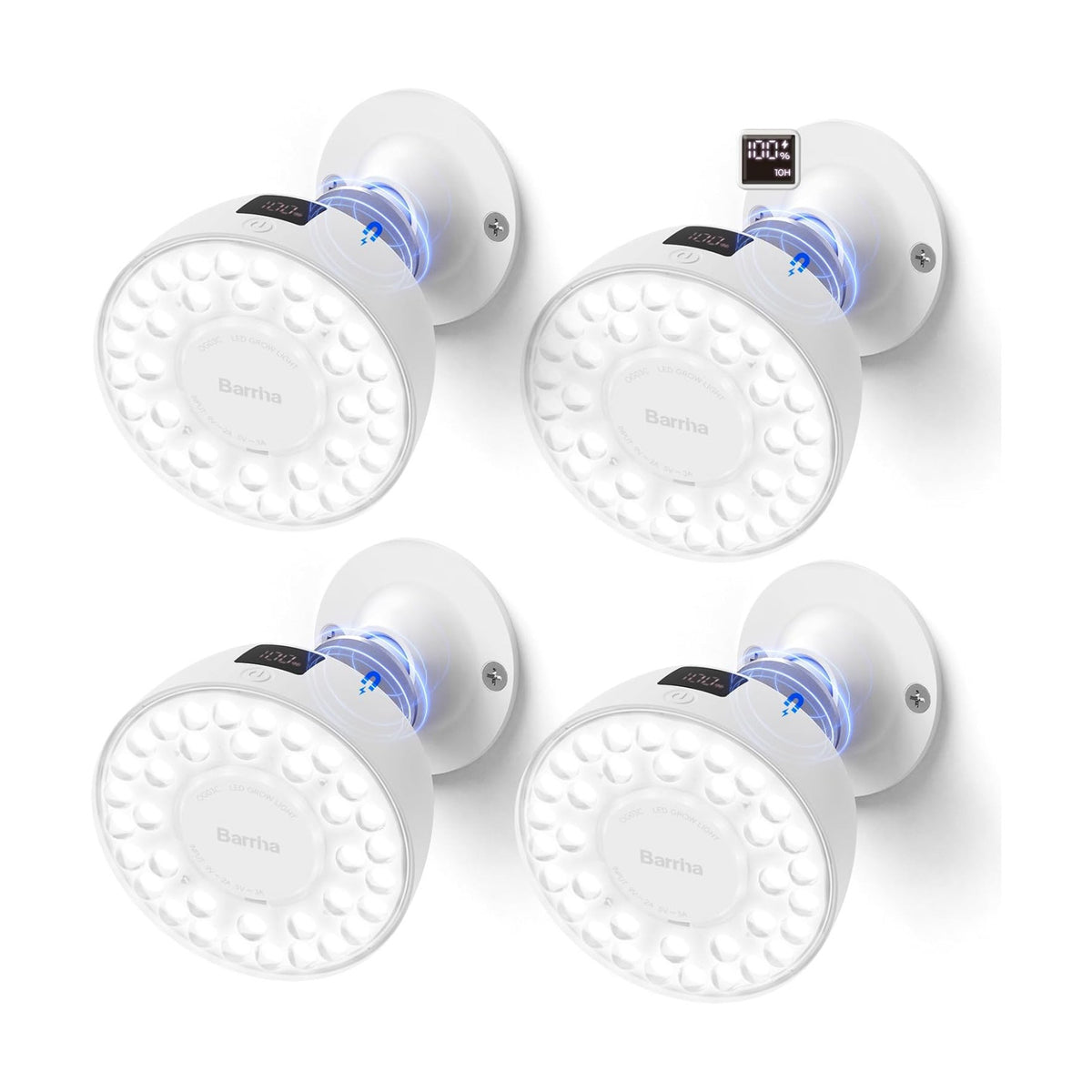 Barrina Orbgrow OG03C Rechargeable Puck Grow Light, 5000K, 4 Packs, White | Cordless Full Spectrum Plant Light for