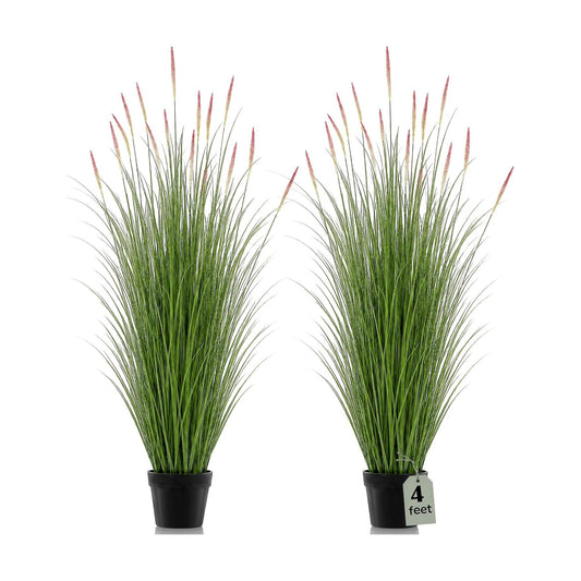 Tall Artificial Grass Plants Fake Horsetail Reed Grass Plant / 4 Ft / Purple Spikes / Set of 2