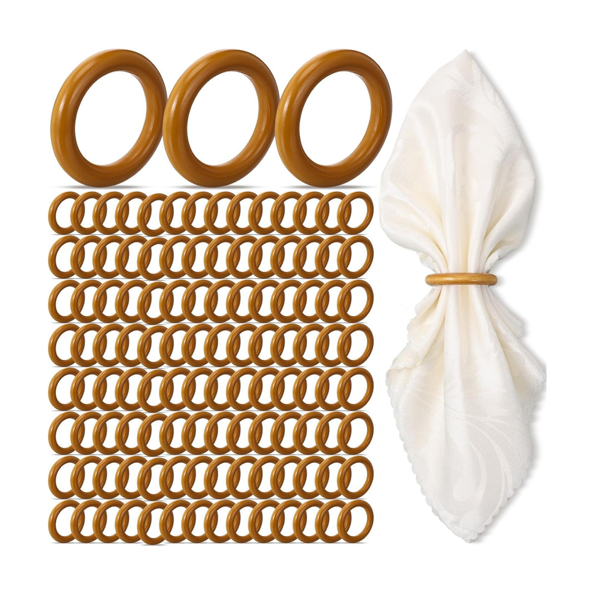 Thenshop 100 Pcs Decorative Wooden Napkin Rings Bulk Exquisite Round Dining Table Napkin Holder Buckles for Elegant