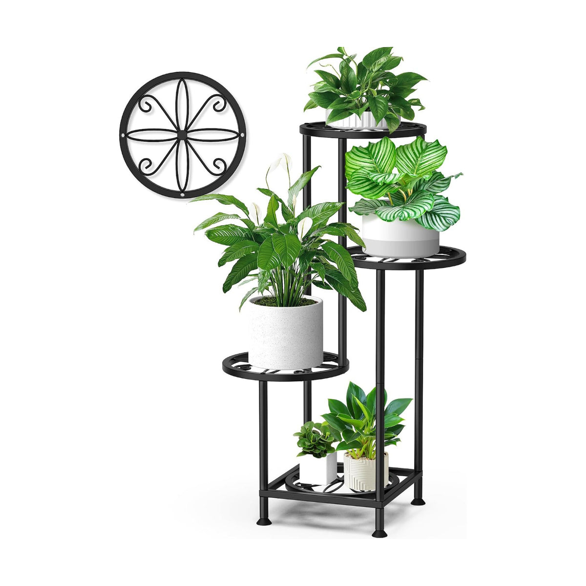 4 Tier Plant Stand Indoor Outdoor, Metal Flower Shelf Display Holder Corner | Multiple Plants Rack Tall Holder, Sturdy