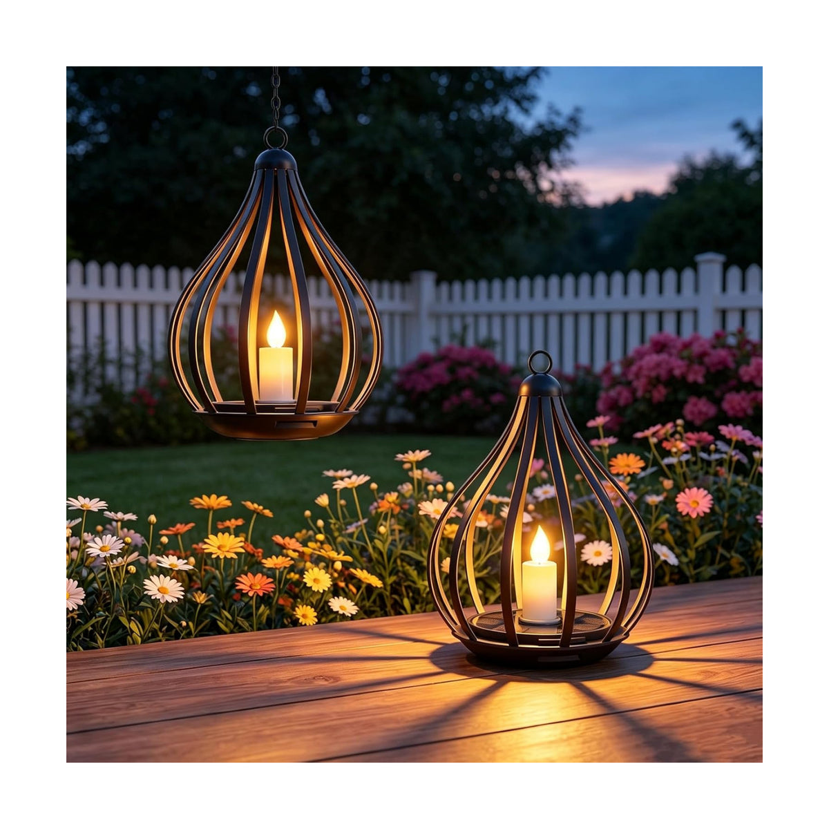 Solar Lanterns Outdoor Waterproof Hanging Solar Lights Outdoor Decor 2 Pack | Outdoor Solar Lanterns with Flickering