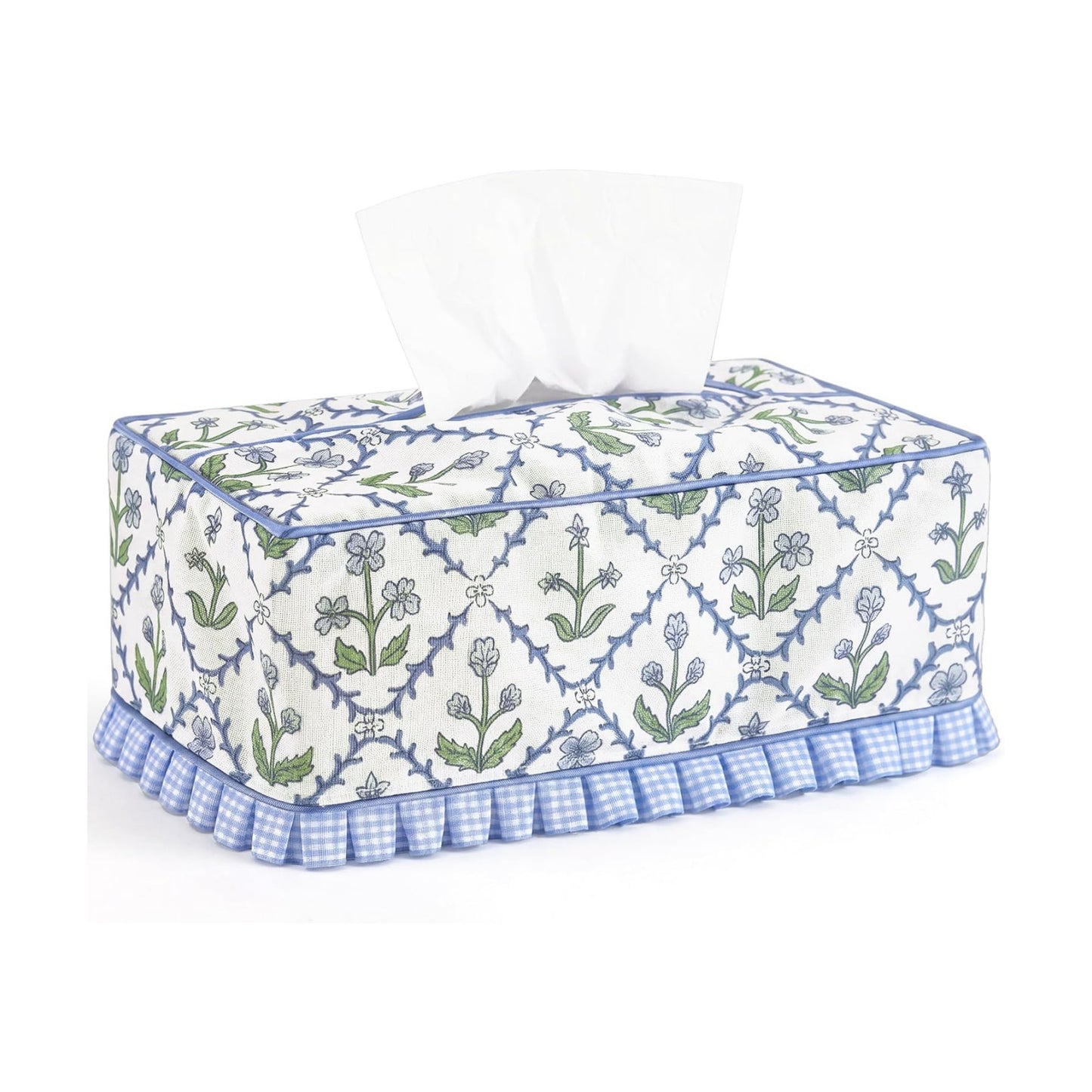 Ruffle Boho Fabric Tissue Box Cover / Trellis Floral