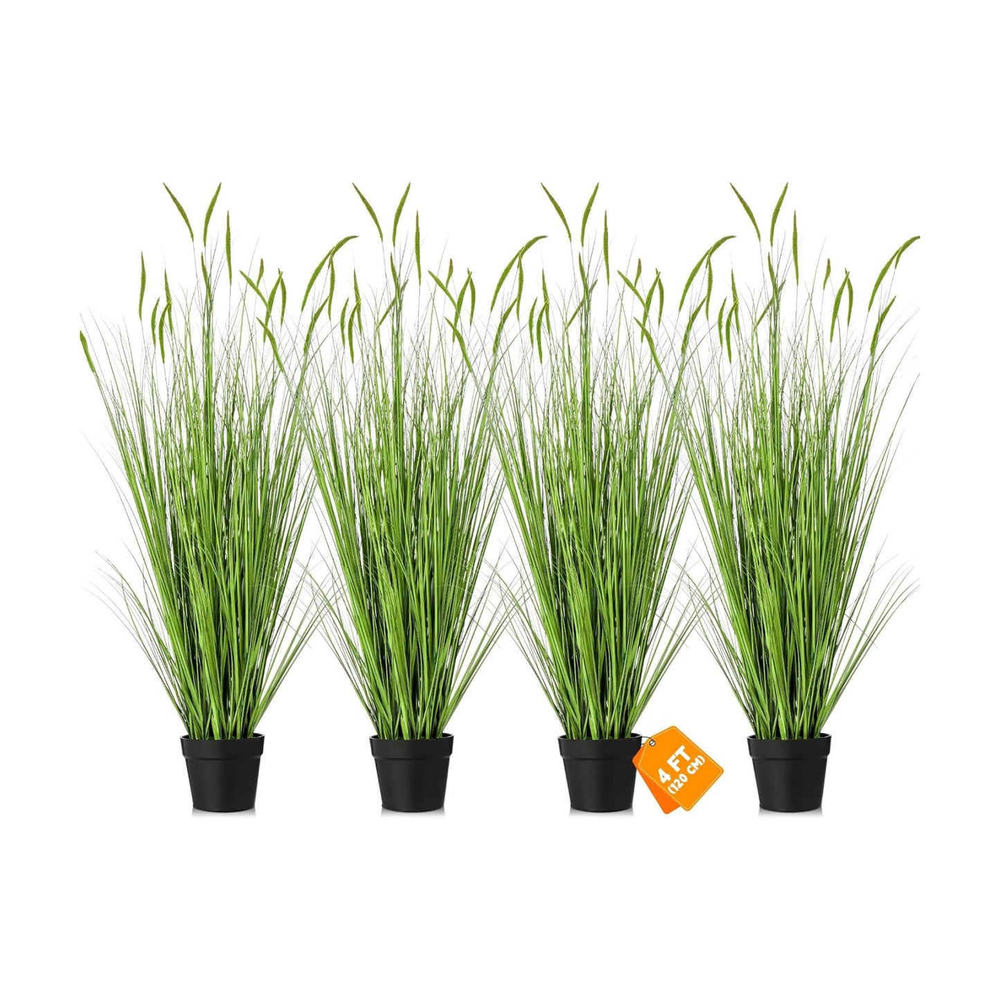 Tall Artificial Grass Plants Fake Horsetail Reed Grass Plant / 4 Ft / Green Spikes / Set of 4