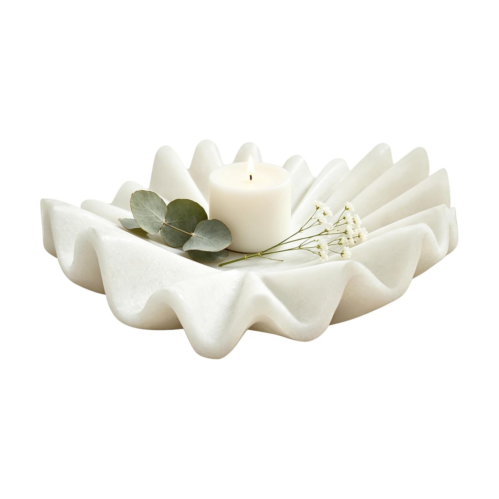 Modern Ruffled Wavy Design Centerpiece / White