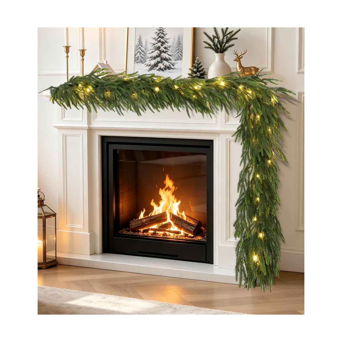 6FT Soft Touch Artificial Norfolk Pine Christmas Garland with Timer Lights