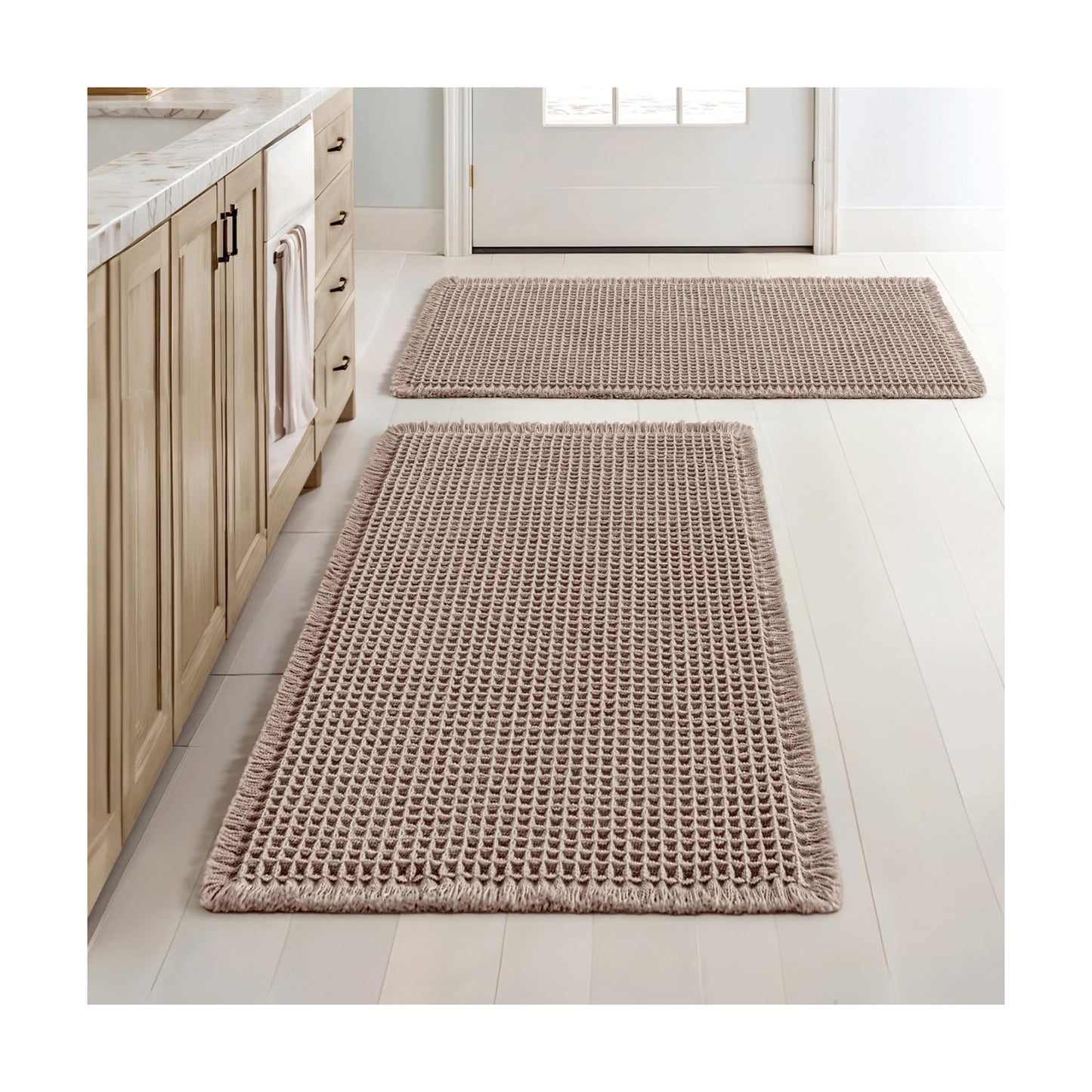 MIULEE Set of 2 Waffle Bathroom Rugs Boho Bath Mat Taupe Brown 18x30 Inch