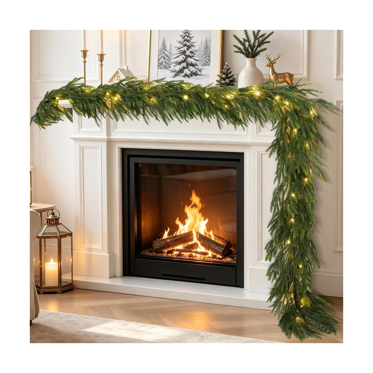 2Pcs 9FT Soft Touch Artificial Norfolk Pine Christmas Garland with Lights