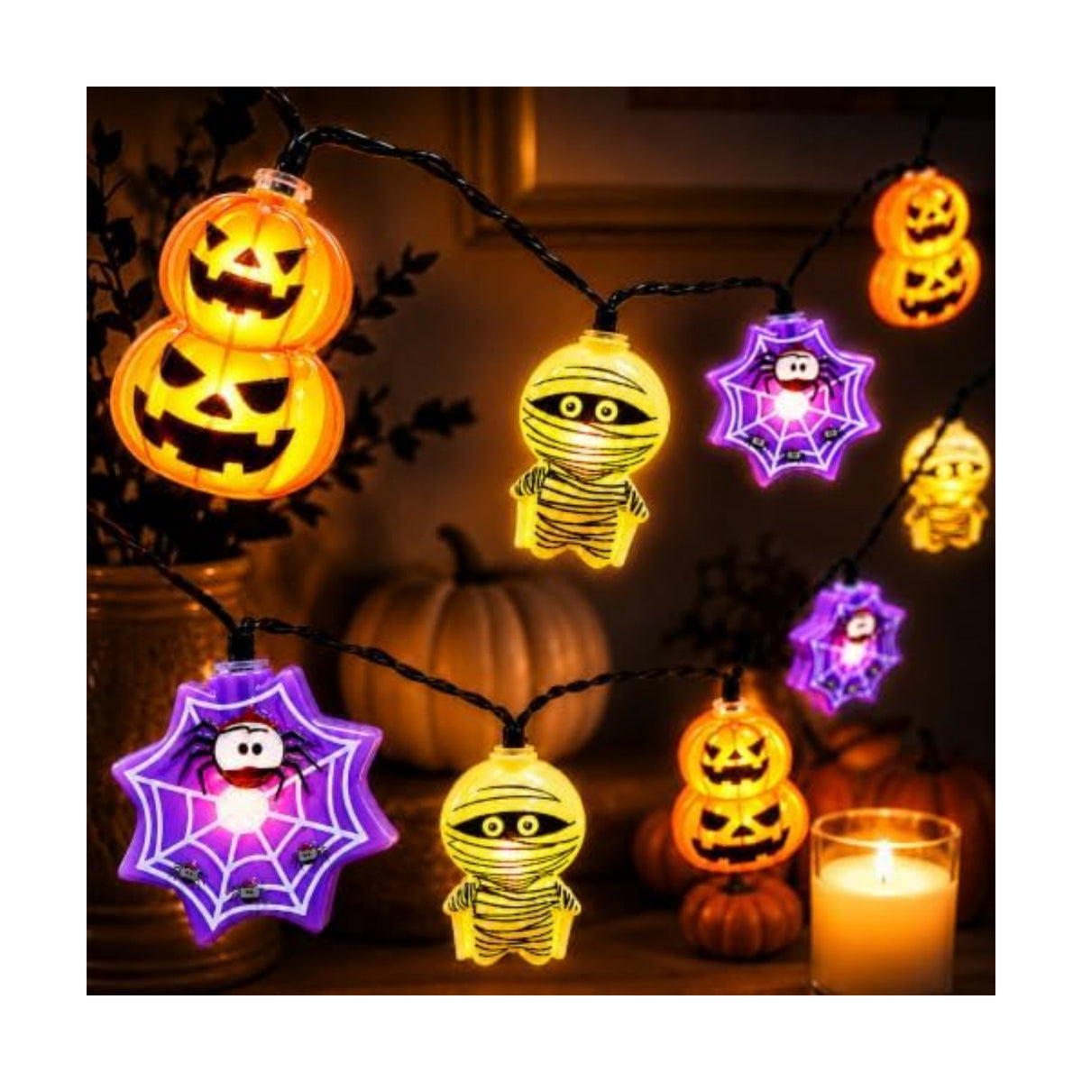 20 LED Pumpkin Cobweb Mummy Battery String Lights for Halloween Decorations