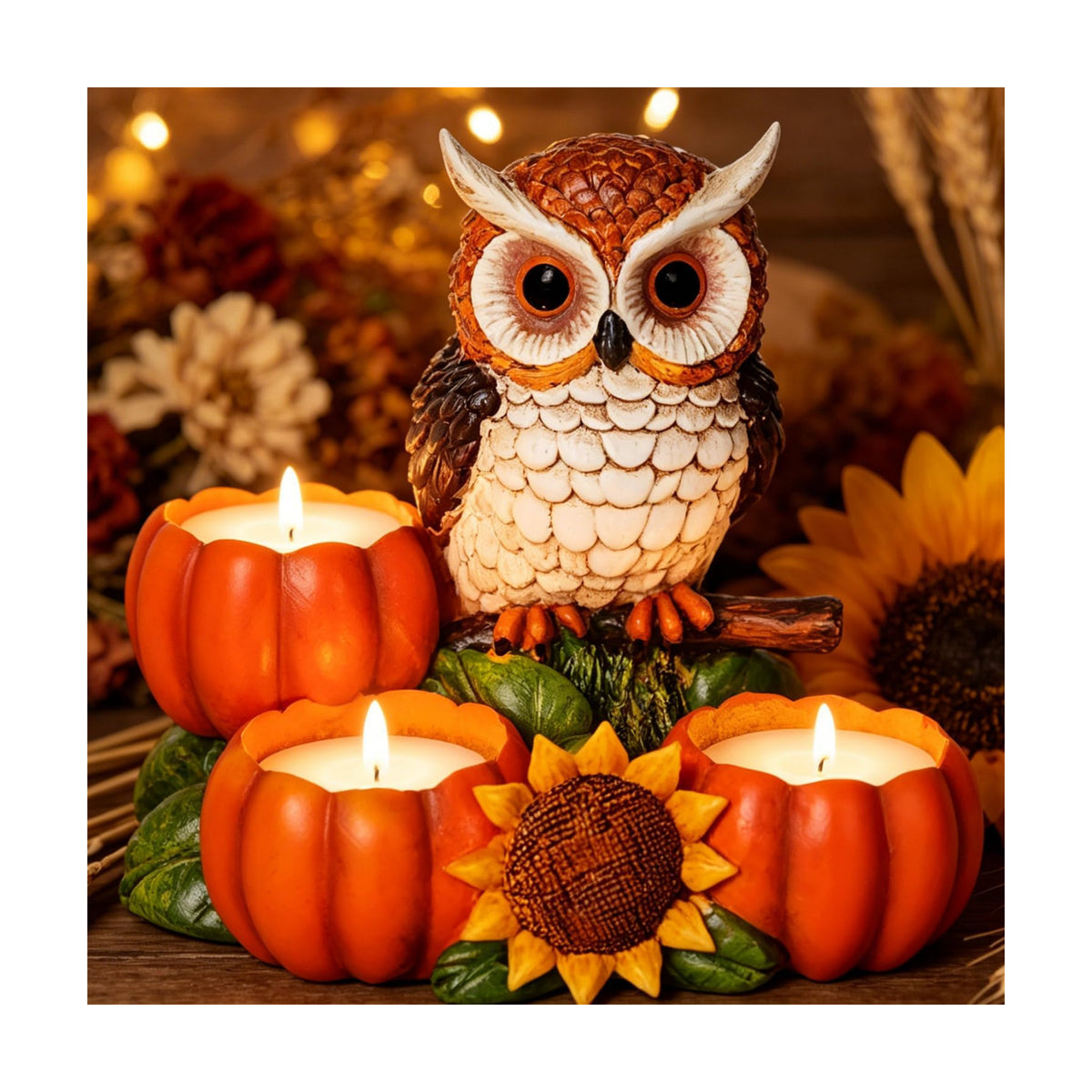 Fall Owl Candle Holder with 3 Pumpkin Tealight Holders