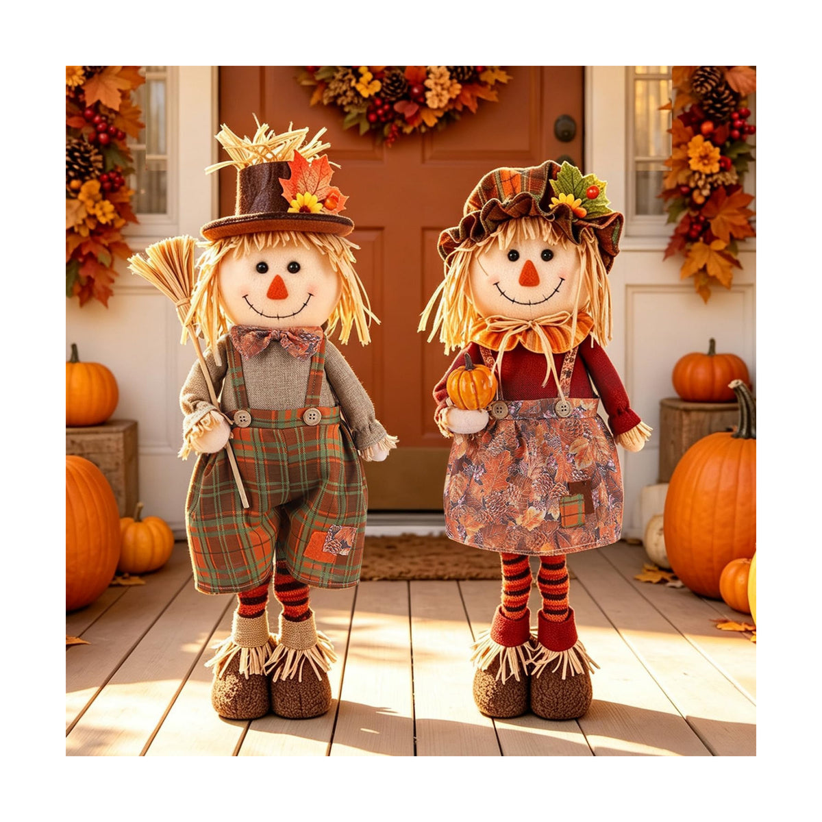 Fall Decoration 2Pack Standing Scarecrows with Stretchable Legs 22" to 28"