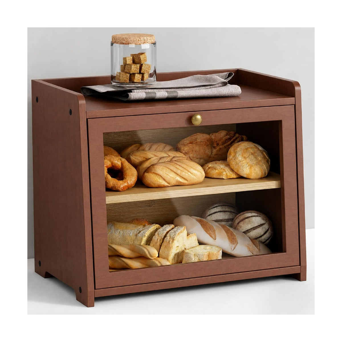 Goozii 2 Tier Bread Box for Kitchen Countertop, Double Layer Breadbox | Dark Brown Bamboo Wood | Storage Cabinet for