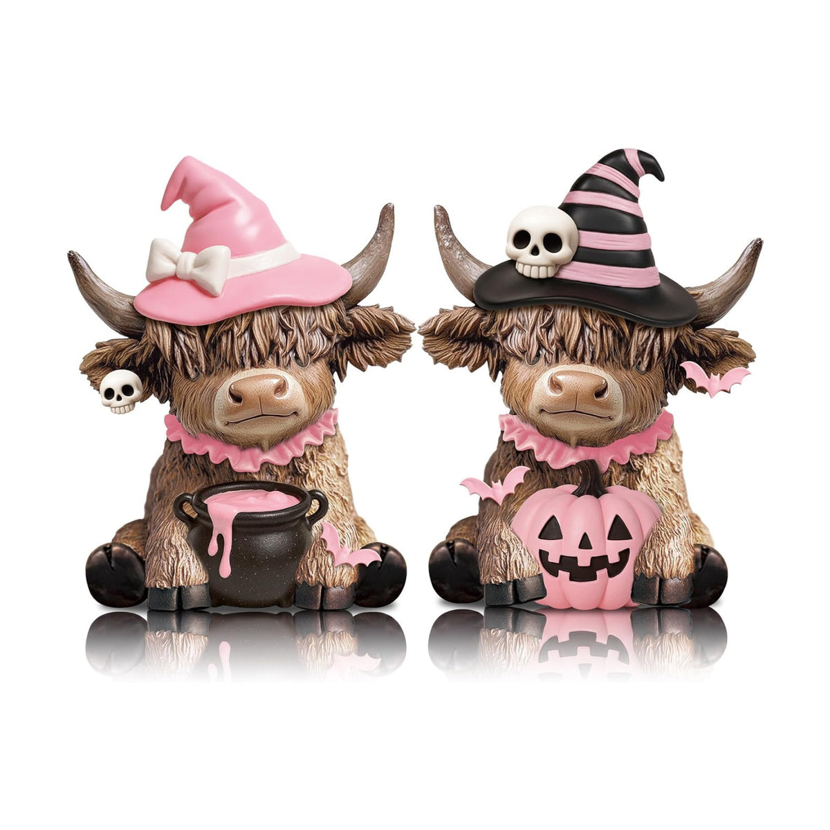 Karenhi 2 Pcs Pink Halloween Cow Figurines Resin Statues Tabletop Desk