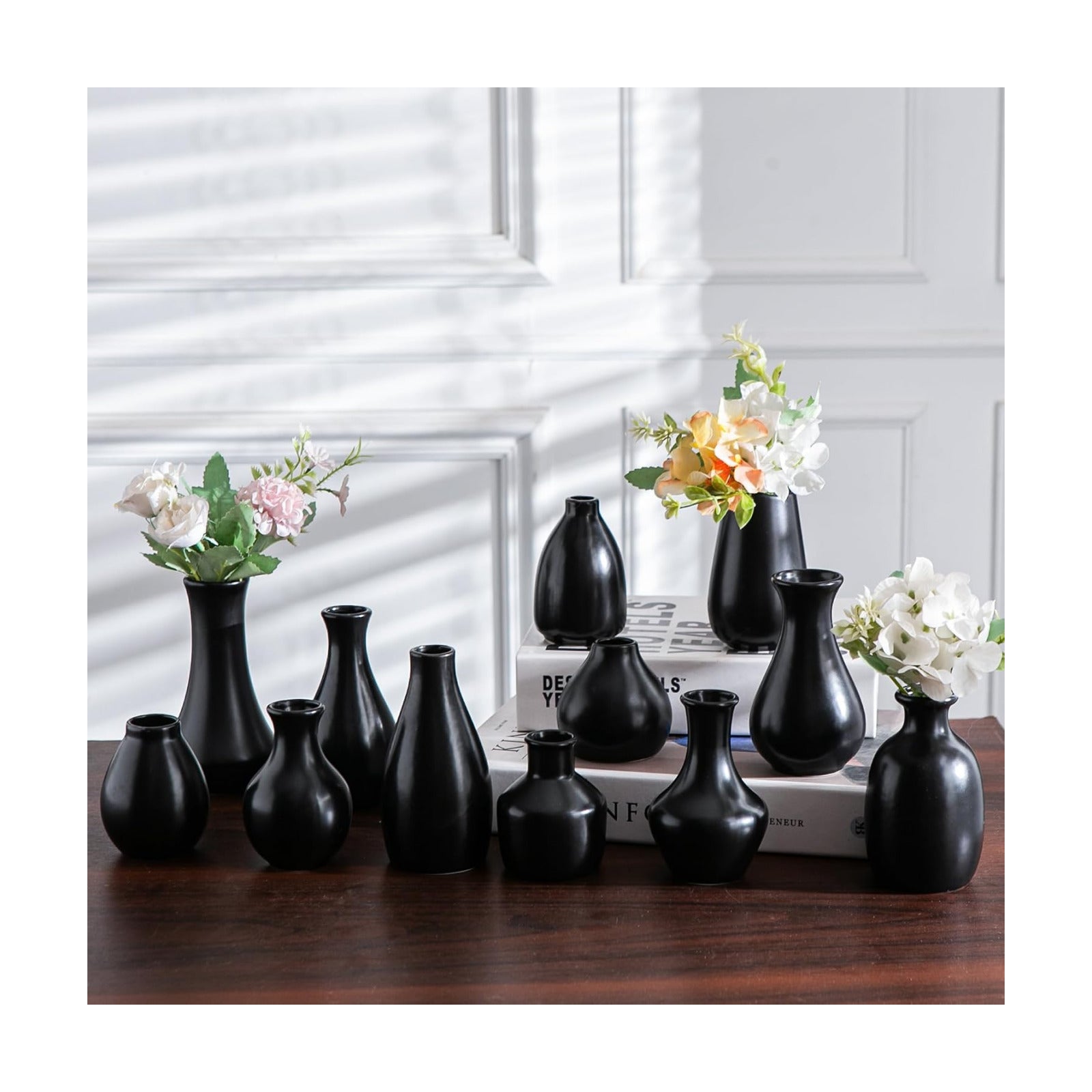 Elegant mini ceramic vases / Black / Set of 12