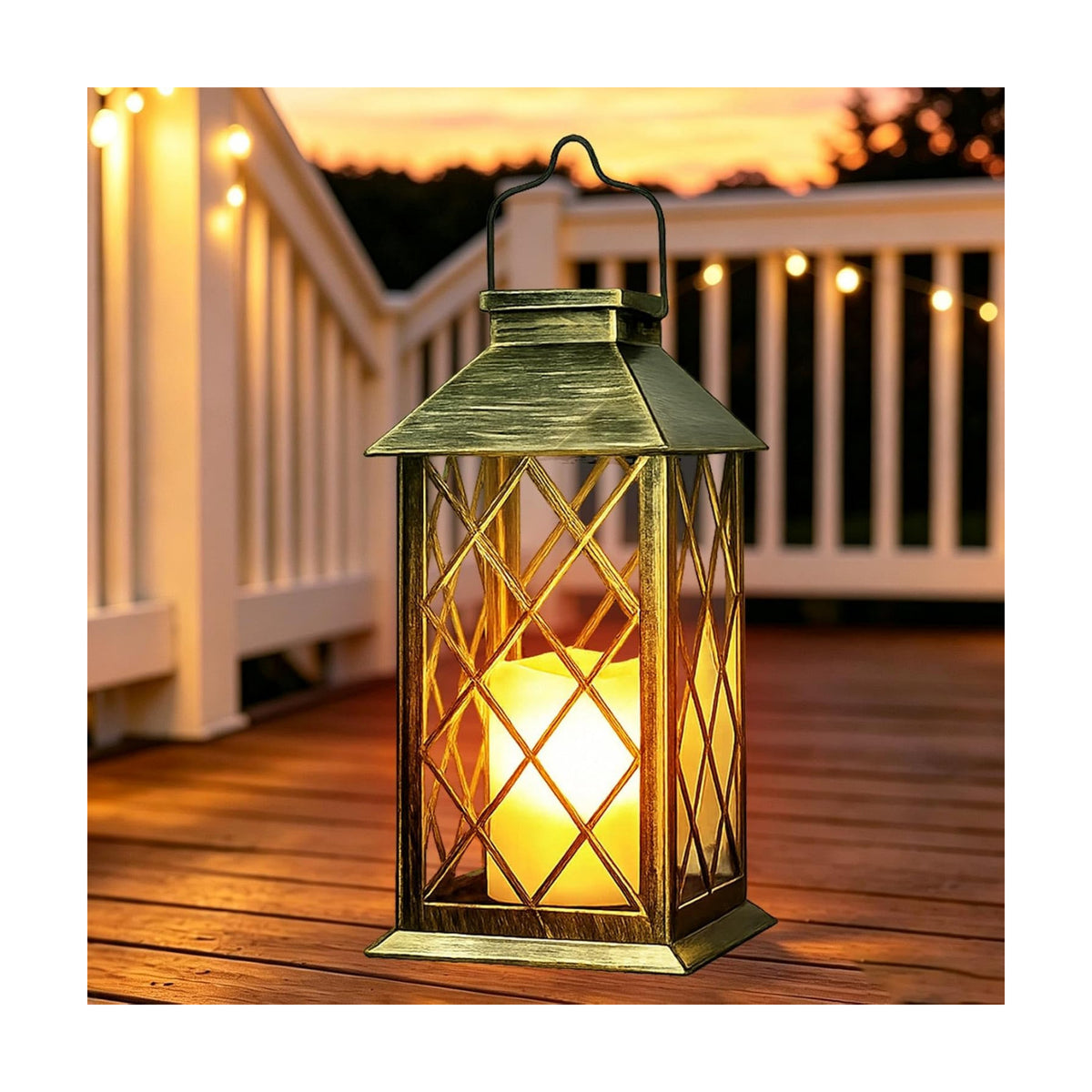 Outdoor Solar Lanterns 14'' Large Solar Lanterns Outdoor Waterproof, Bronze | Tempered Glass Outdoor Lanterns with