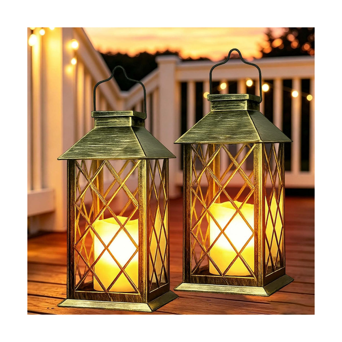 Outdoor Solar Lanterns 14'' Large Solar Lanterns Outdoor Waterproof, Bronze | 2 Pack Tempered Glass Outdoor Lanterns