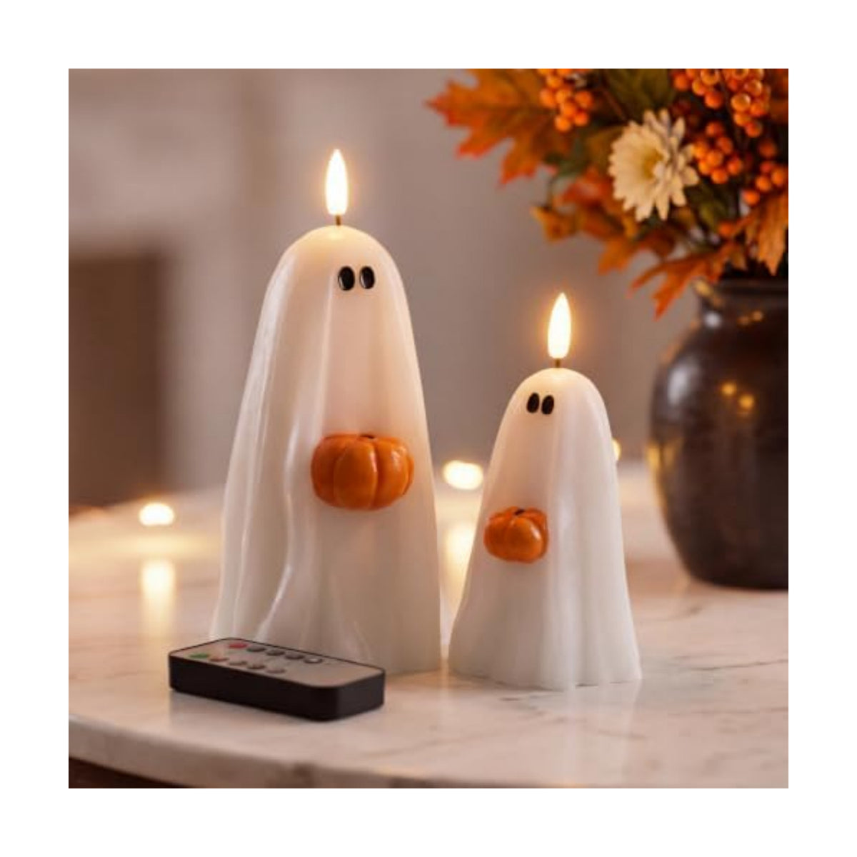 Halloween Decorations, Fall Decor, Flameless Ghost Candles holding Pumpkin