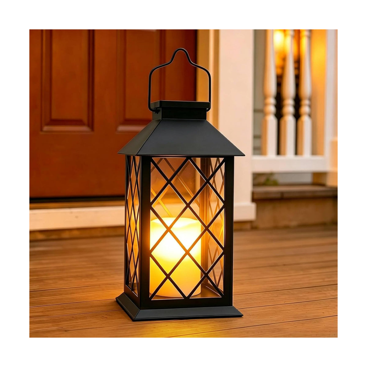 Black Outdoor Solar Lanterns, 14'' Large Solar Lanterns Outdoor Waterproof | Tempered Glass Outdoor Lanterns with