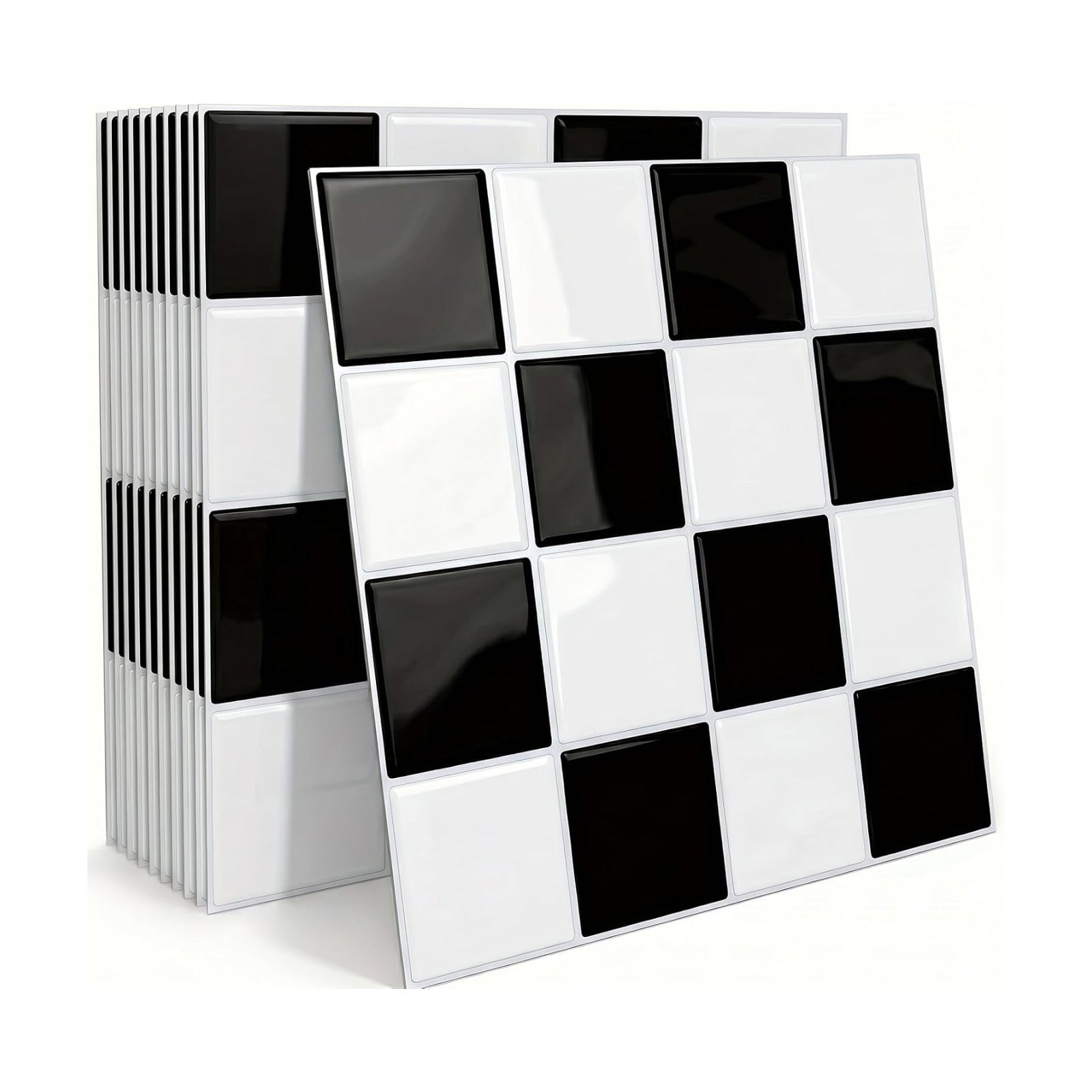 Peel and Stick Backsplash Subway Tiles / 10PC 9"L x 9"W / Checkered 1 / Black