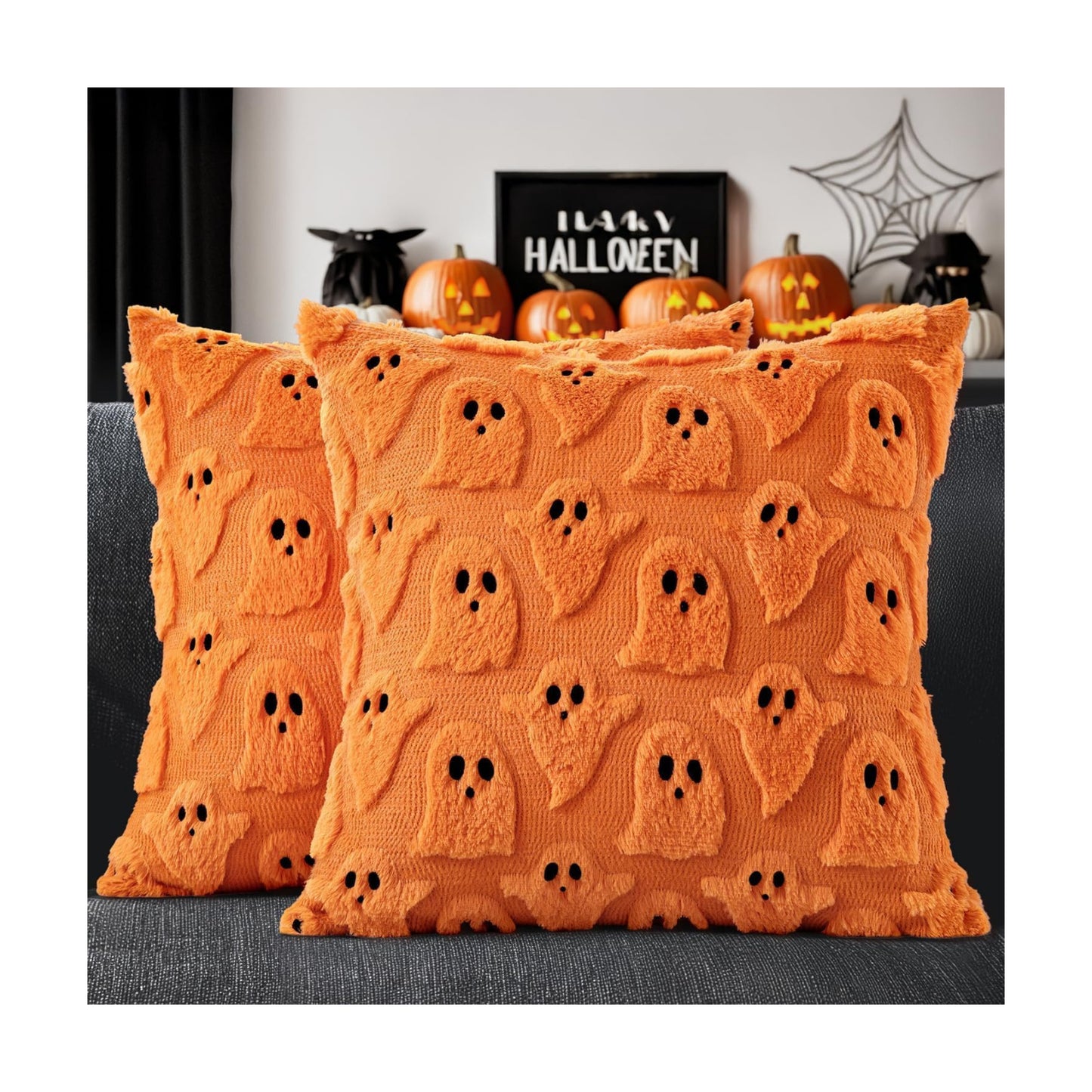MIULEE Orange Halloween Pillow Covers Cute Ghost Fall Decor 20x20