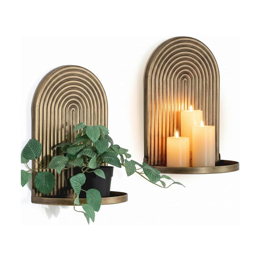 Vintage Mental Wall Candle Holder Decor for Fireplace Hallway Livingroom / Gold / Set of 2