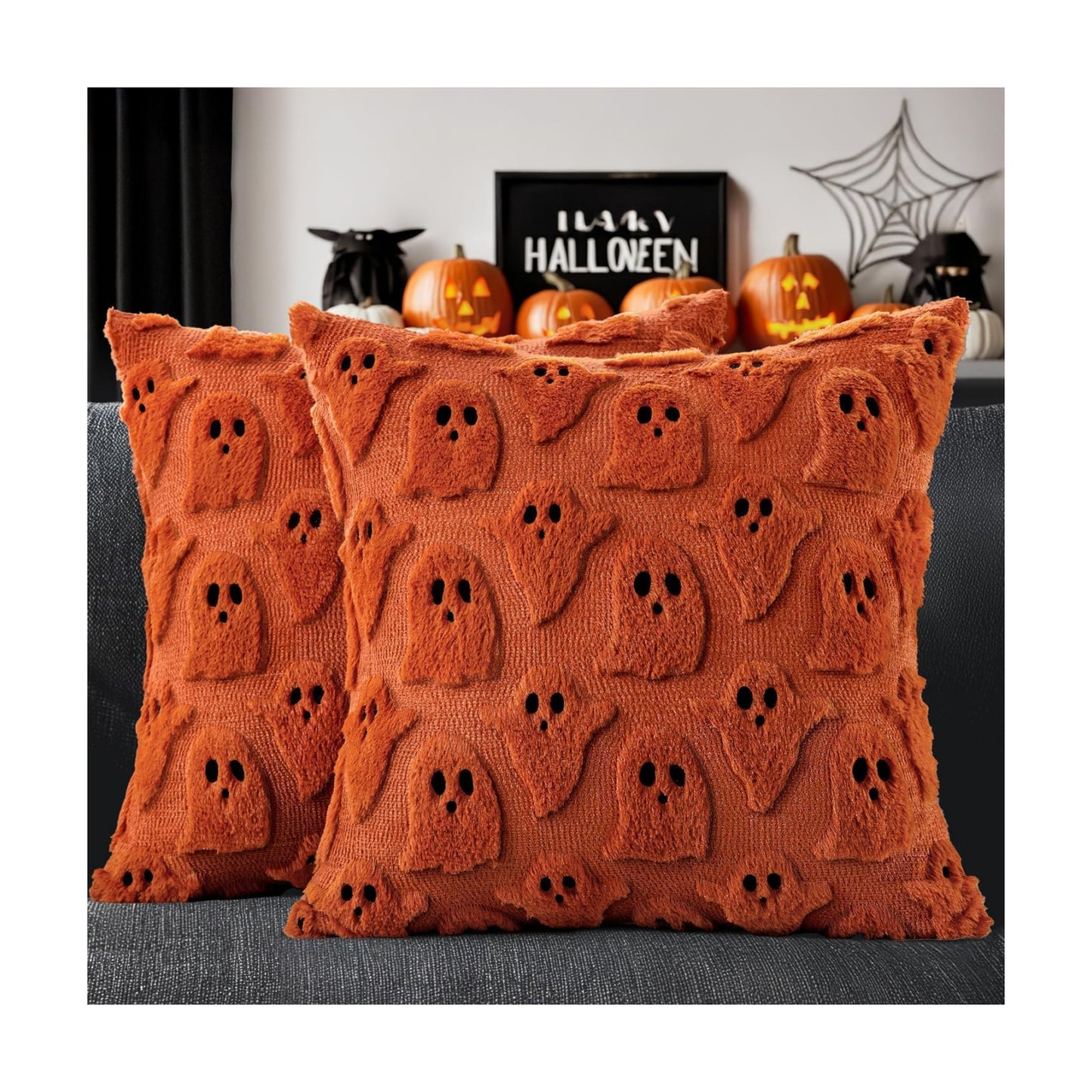 MIULEE Burnt Orange Halloween Pillow Covers Cute Ghost Fall Decor 16x16
