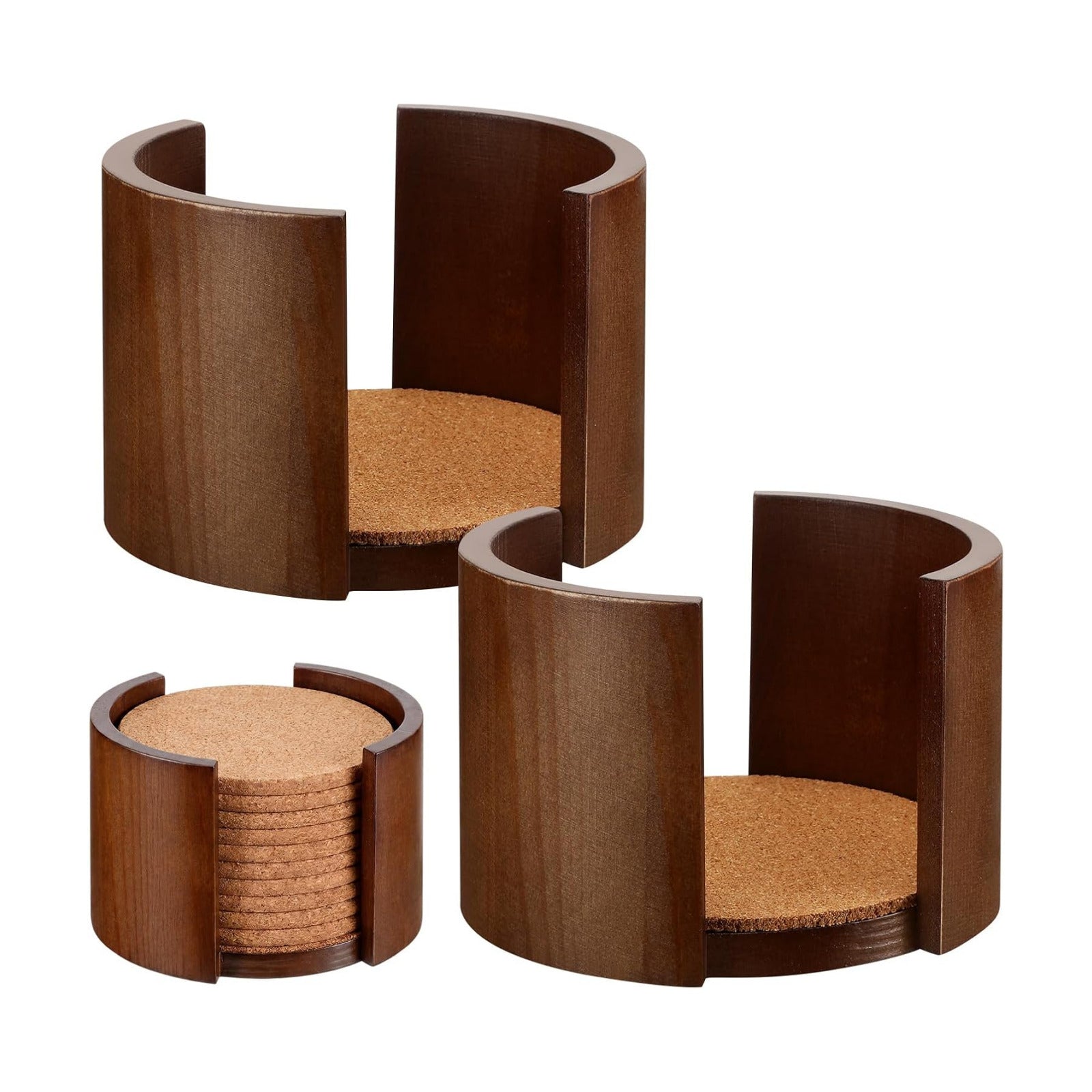 Wooden Coaster Holder Rustic for Round Coasters / Brown / 4 Inch / Set of 2