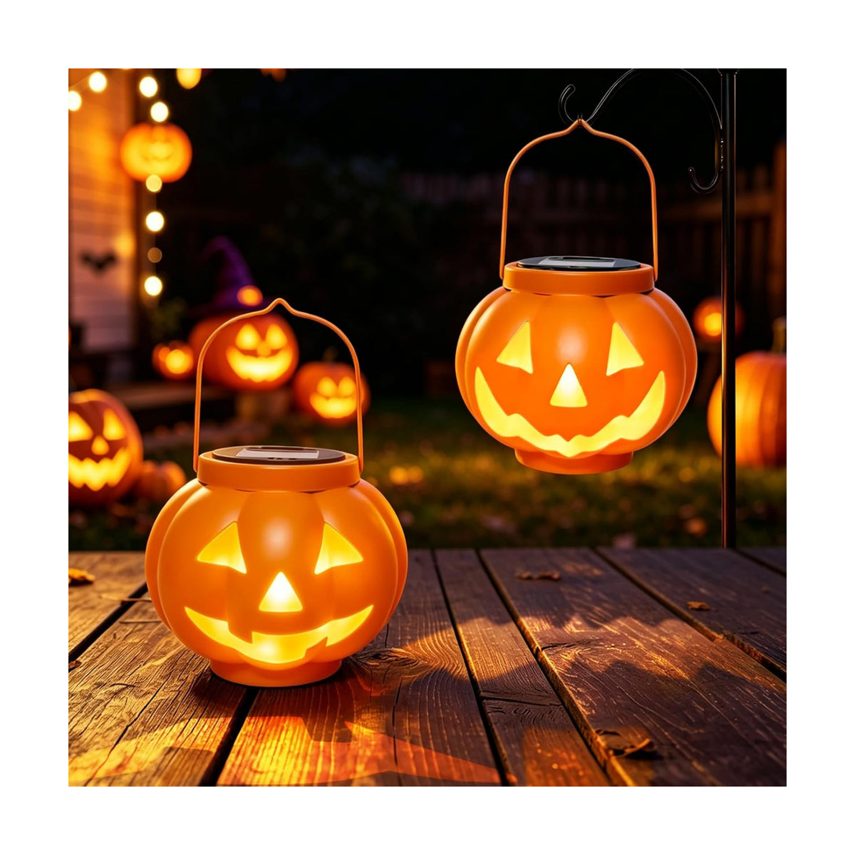 BRIGHTDECK Halloween Pumpkin Solar Lanterns 2 Pack, Jack O Lantern Pumpkin Lights for Halloween Decorations Outdoor
