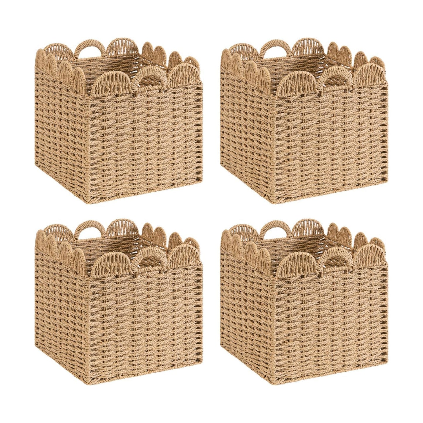 Scalloped Wicker Storage Cubes Basket / 13 x 13 x 13 / Khaki& In&4-pack / Set of 4