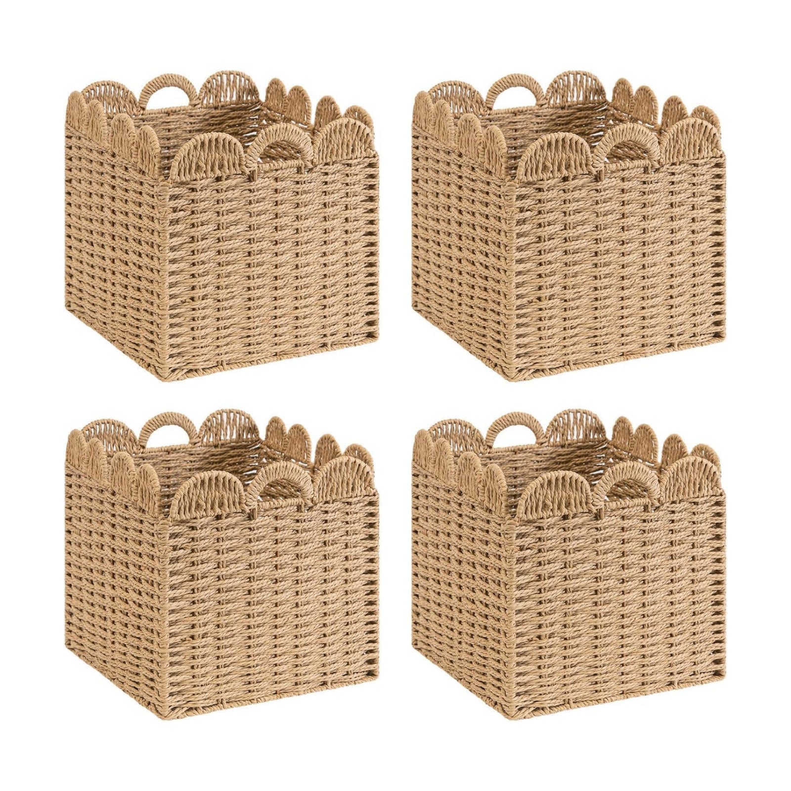 Scalloped Wicker Storage Cubes Basket / 13 x 13 x 13 / Khaki& In&4-pack / Set of 4
