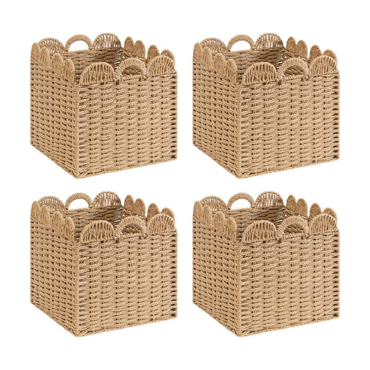 Scalloped Wicker Storage Cubes Basket / 13 x 13 x 13 / Khaki& In&4-pack / Set of 4