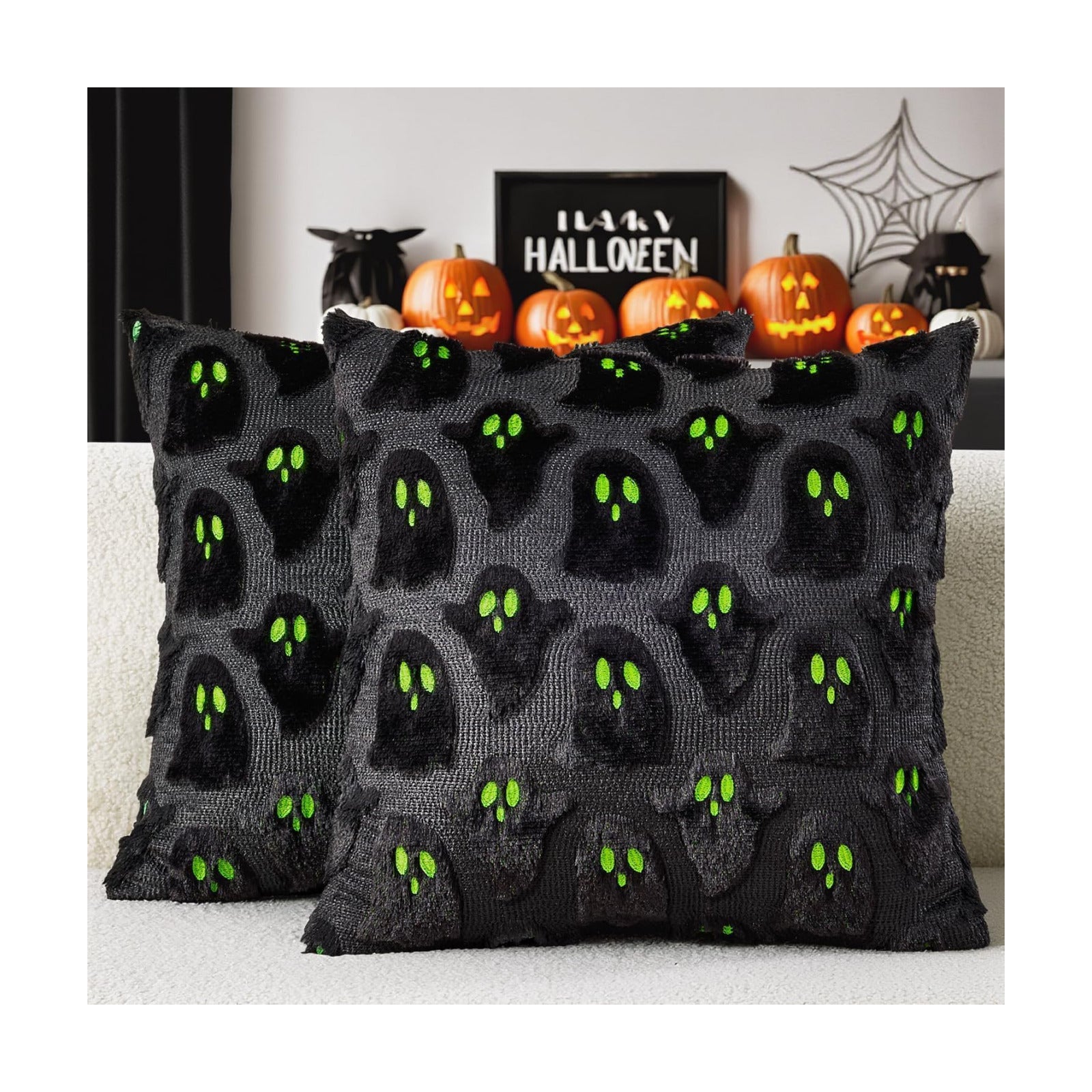 MIULEE Black Halloween Pillow Covers Cute Ghost Decor Set of 2 20x20