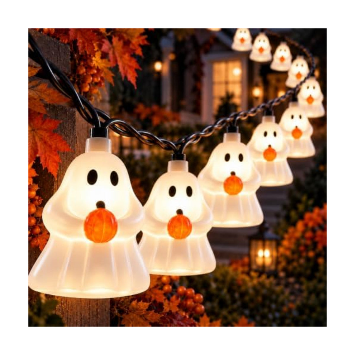 8.5FT Halloween LED Ghost String Lights Plug-In 10 White Ghosts Decor