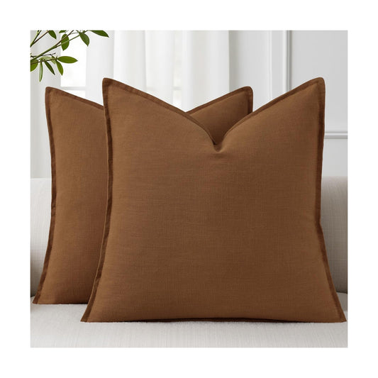 Fall Decorative Linen Throw Pillow Covers Neutral Pillow Covers / Brick / 18 x 18 / Set of 2