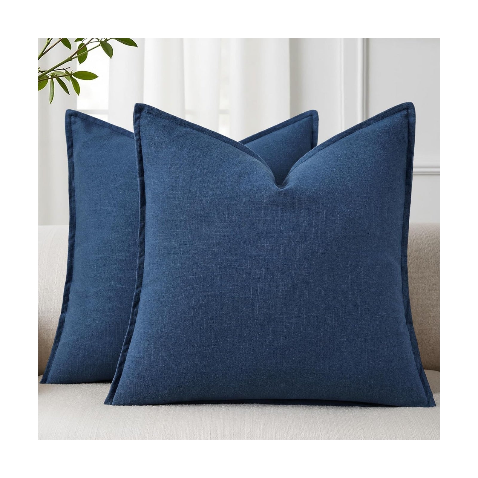 Fall Decorative Linen Throw Pillow Covers Neutral Pillow Covers / Blue / 18 x 18 / Set of 2