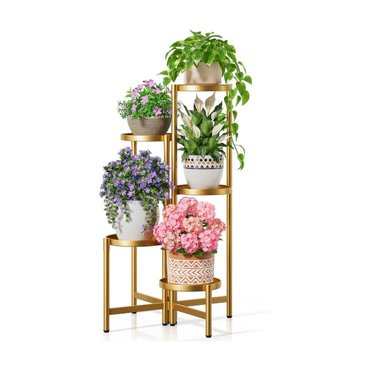 Tall Gold Plant Stand Indoor Outdoor, Corner Metal Flower Pot Stands for Multiple Plants, 5 Tiered Heavy Duty Plant