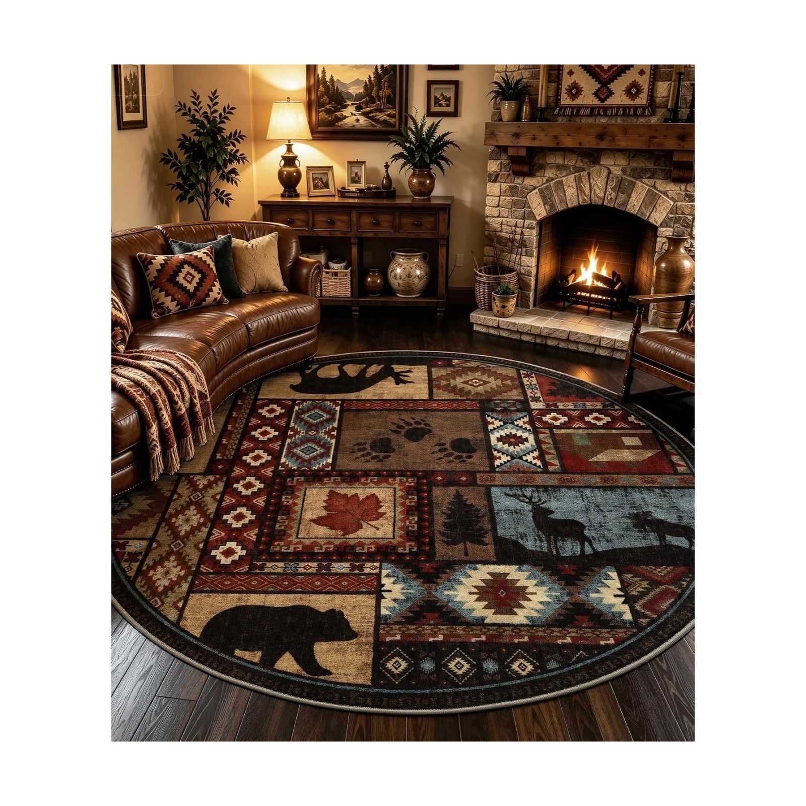 YIHOUSE Washable Rustic Cabin Round Rug, 6ft