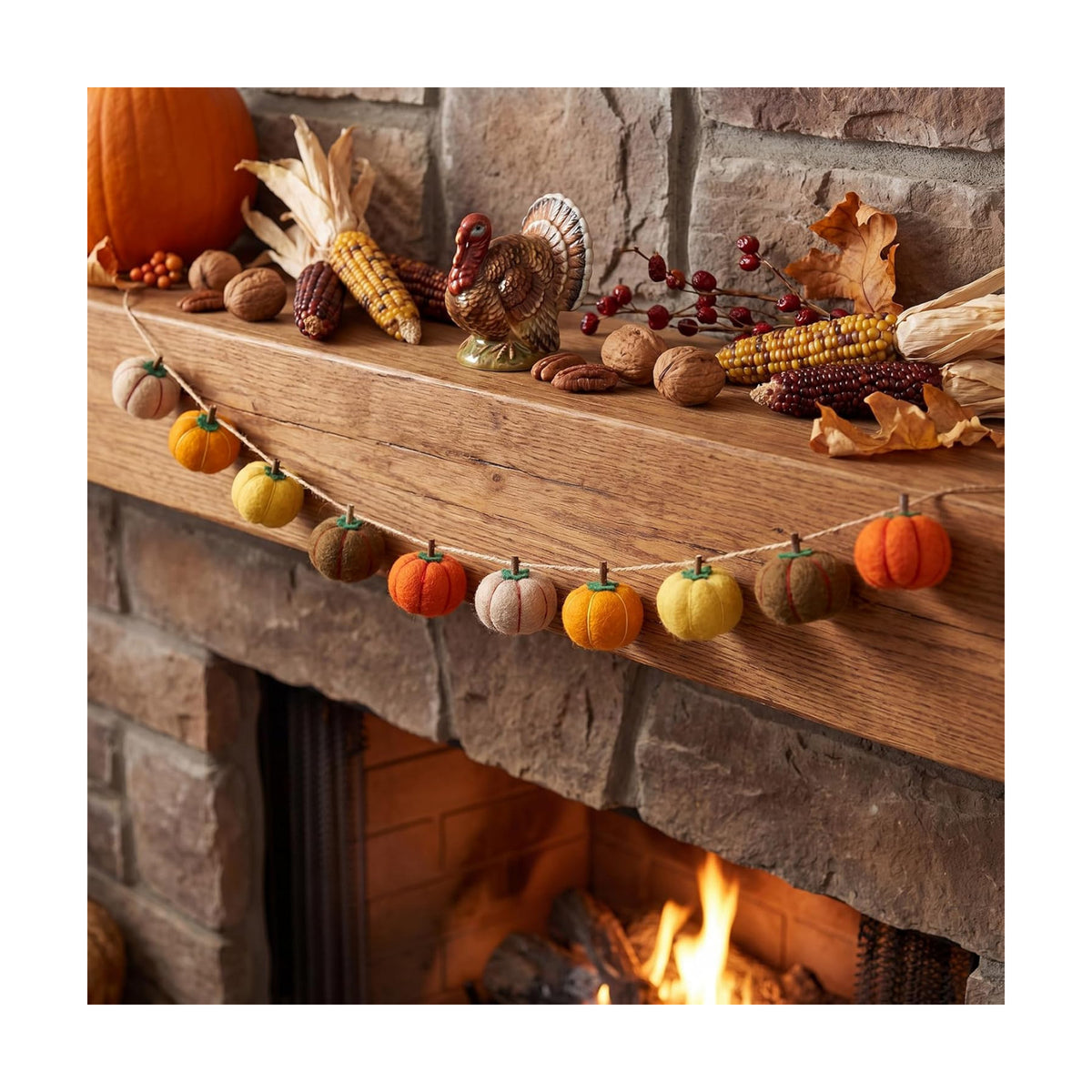 Yinder 8.2 ft Fall Pumpkin Felt Garland Autumn Decoration for Home Hanging Felt Pumpkin Banner Harvest Thanksgiving Garland Halloween Party Decor for Mantel Fireplace Farmhouse