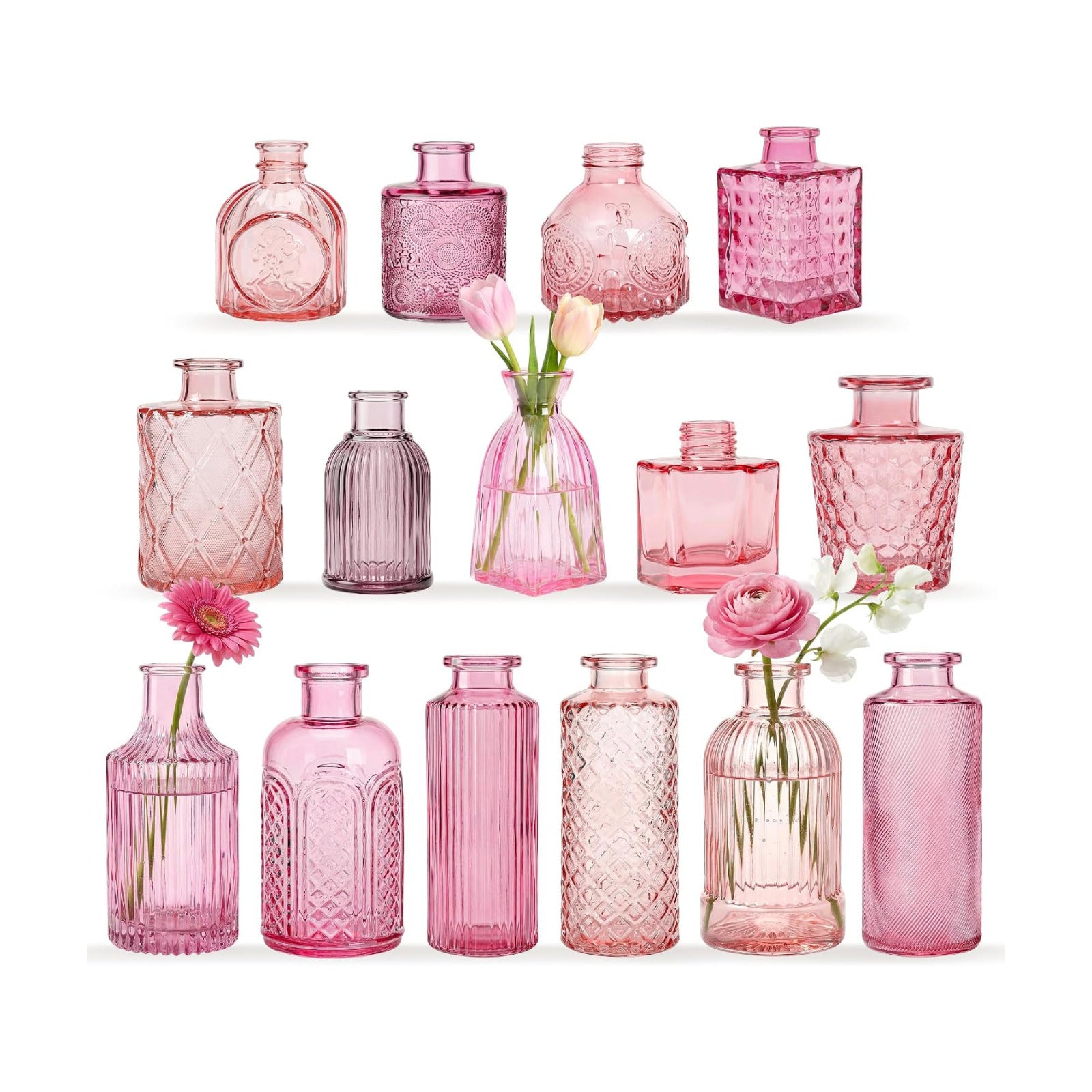 Pink Glass Bud Vases / Pink Series / Set of 15