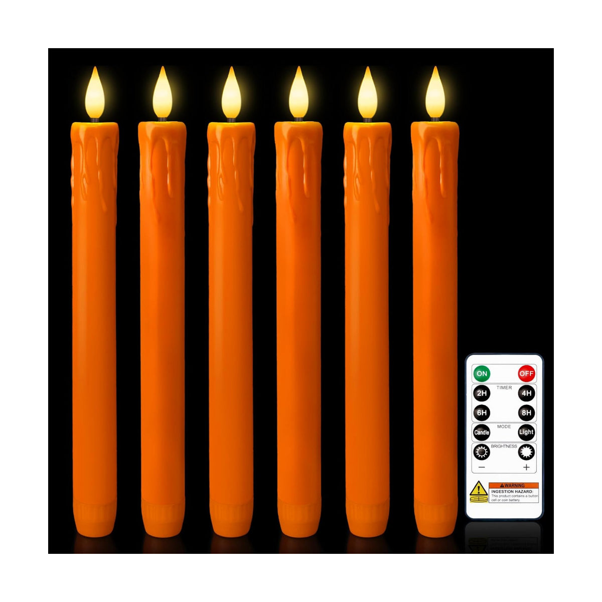 Homemory Orange Flameless Taper Candles with Remote Timer, 9.6 Inch Real Wax Battery Operated Candlesticks, Flickering