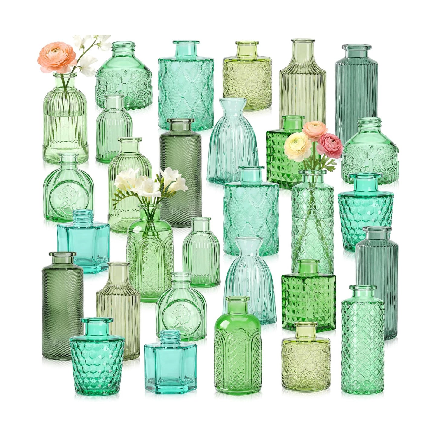 Green Glass Bud Vases / Green Series / Set of 30