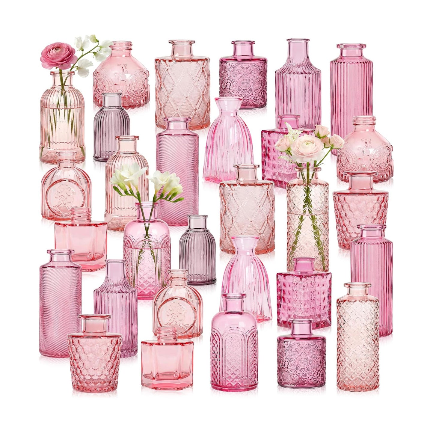 Pink Glass Bud Vases / Pink Series / Set of 30