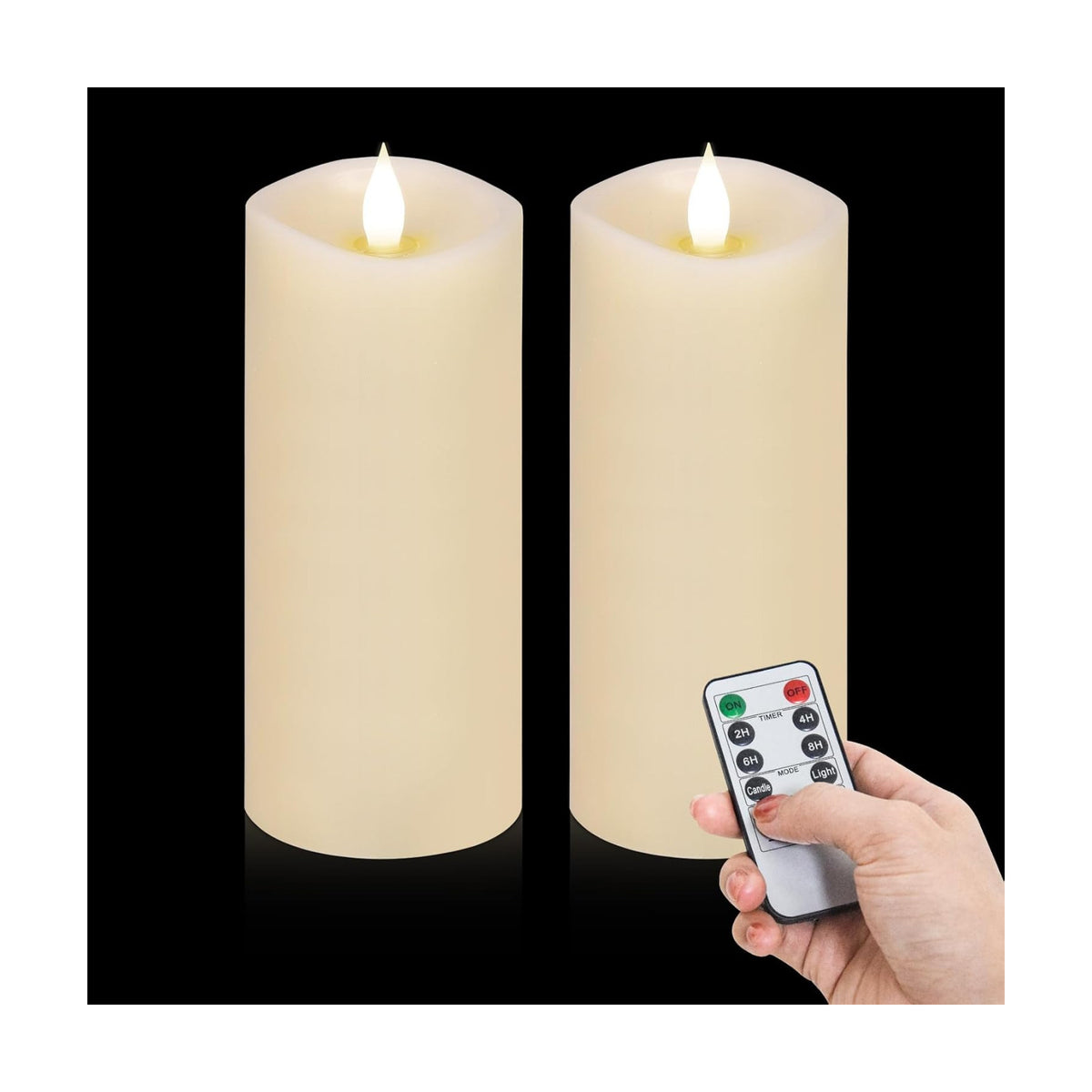 2PCS, 3 x 7 inches Flameless Candle with Remote Control, 3D Flickering Wick, Real Wax, Battery Candles,with