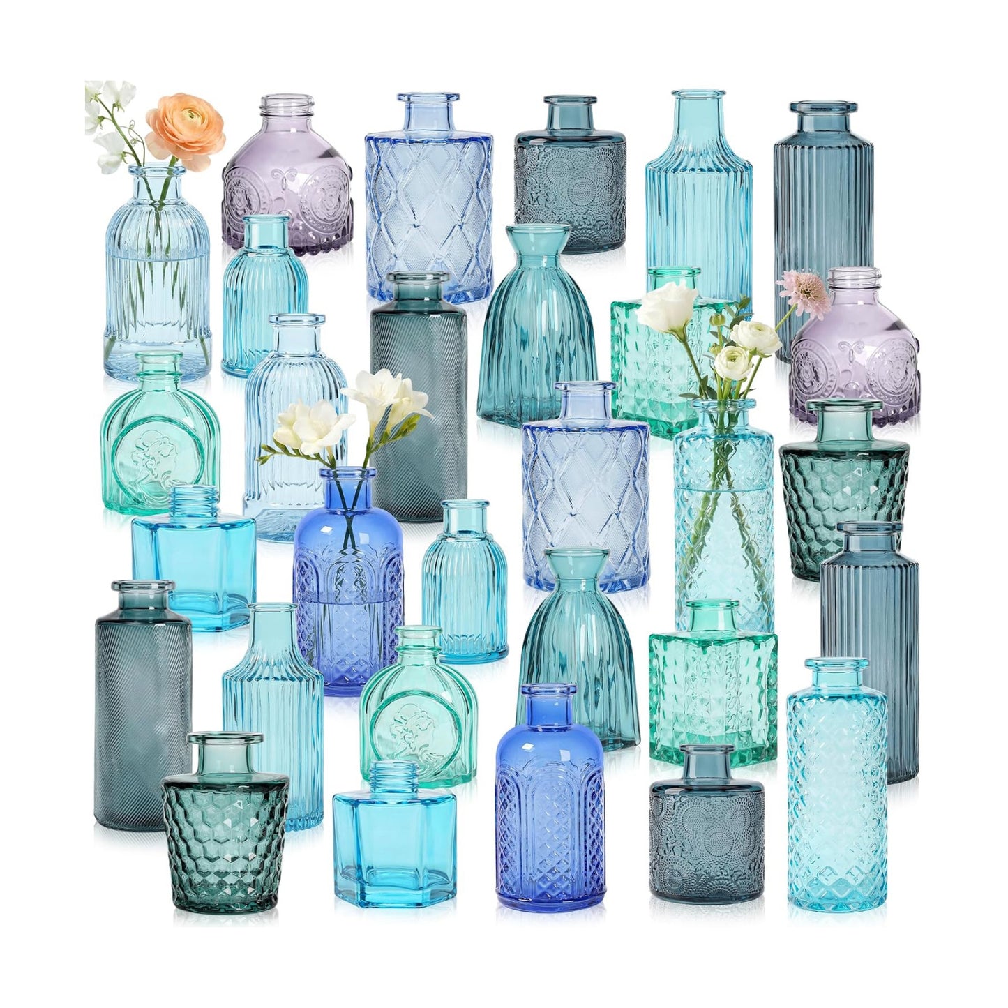 Blue Glass Bud Vases / Blue Series / Set of 30